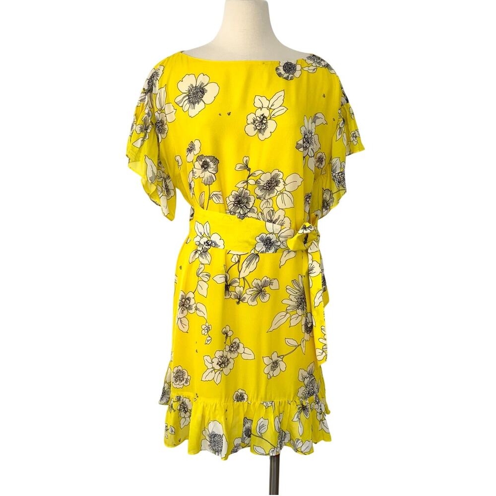 Alice + Olivia Ellamae Flutter-Sleeve Floral Mini Dress Yellow Cream | Large